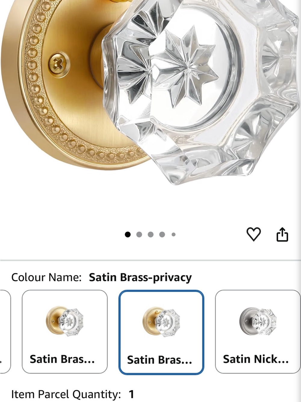 Satin Brass Privacy Crystal Door Knob